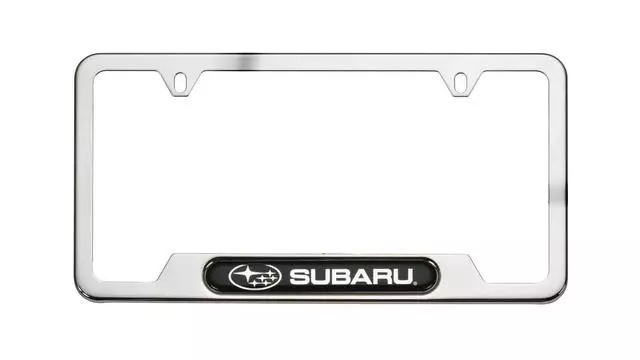 SOA342L127 - Exterior: License Plate Frame, Polished Stainless Steel for Subaru: Ascent, BRZ, Crosstrek, Forester, Impreza, Legacy, Outback, Solterra, Tribeca, WRX Image