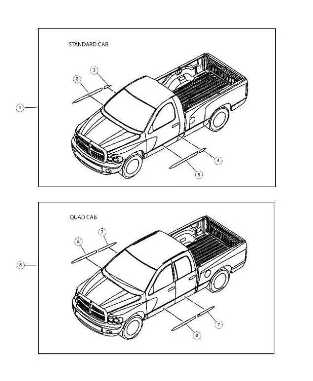 55077725AA - Exterior Ornamentation: Front Door Molding, Left for Dodge: Ram 1500, Ram 2500, Ram 3500 Image