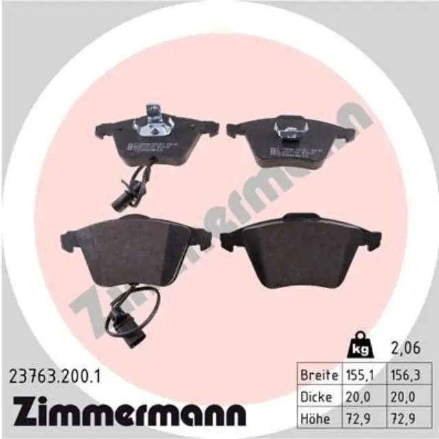 237632001 - Brakes &amp; Brake Parts: Zimmermann 23763.200.1 Disc Brake Pad Set for ZIMMERMANN Image