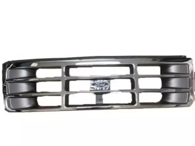 92 thru 97 F-250 F-350 OEM Genuine Ford Platinum Chrome Grill Grille w/ Emblem - Ford (F4TZ-8200-A)