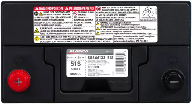 51S - Electrical, Charging and Starting: Battery for Acura: Integra | Chevrolet: Sprint | Chrysler: Conquest | Dodge: Colt, Conquest, Raider, Ram 50 | Honda: Civic, CRX, Insight, S2000, Wagovan | Hyundai: Excel | Mitsubishi: Cordia, Galant, Mighty Max, Mirage, Montero, Starion, Van | Scion: iQ | Suzuki: Samurai, Sidekick, Swift Image