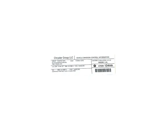 47480134AA - Labels: Vehicle Emission Control Information Label for Mopar Image image