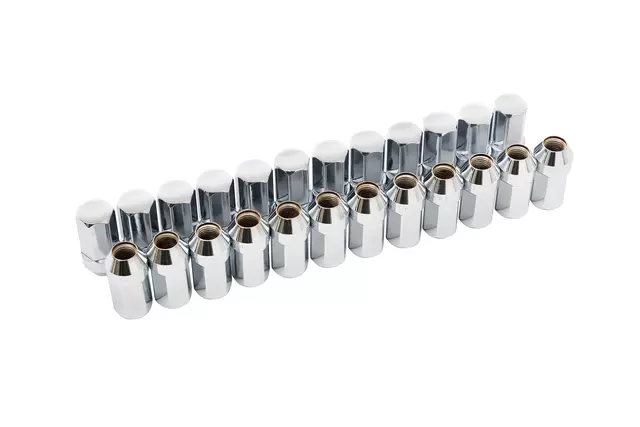 85105298 - : Lug Nuts - With Chrome Cap, Mult-Pack (24 Pc) for Buick: Enclave | Cadillac: Escalade, Escalade ESV, LYRIQ, SRX, XT5, XT6 | Chevrolet: Blazer, Blazer EV, Colorado, Equinox EV, Silverado 1500, Silverado 1500 LD, Silverado 2500 HD, Silverado 3500 HD, Suburban, Suburban 3500 HD, Tahoe, Traverse | GMC: Acadia, Canyon, Sierra 1500, Sierra 1500 Limited, Sierra 2500 HD, Sierra 3500 HD, Terrain, Yukon Image