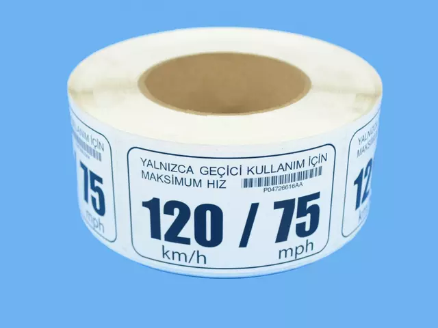 4726616AA - : Temporary Spare Tire Warning Label for Dodge: Durango | Jeep: Cherokee, Compass, Grand Cherokee, Grand Cherokee L Image