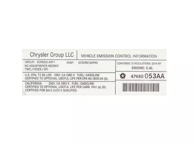 47480053AA - Labels: Vehicle Emission Control Information Label for Mopar Image