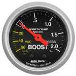 3303M - : GAUGE, VAC/BOOST, 2 1/16", 60CMHG - 2.0BAR, MECHANICAL, SPORT-COMP for AutoMeter Image