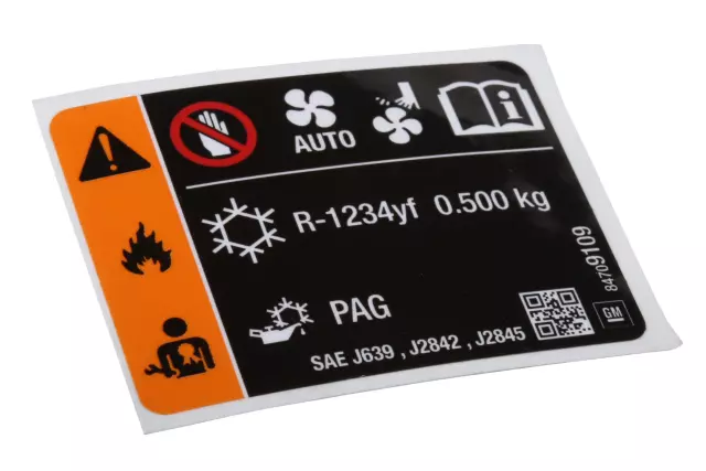 84709109 - : Air Conditioning Refrigerant and Fan Blade Warning Label for GM Image