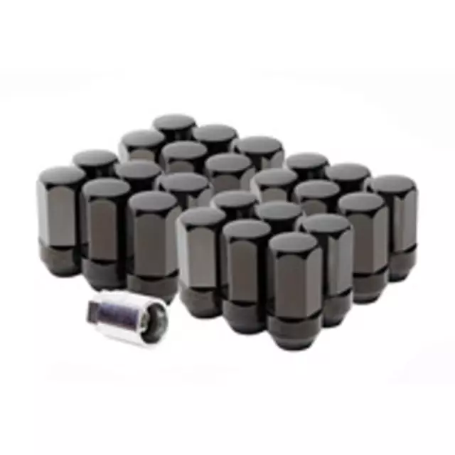 85105297 - : Lug Nuts - Black - 24 Pieces for Buick: Enclave | Cadillac: Escalade, Escalade ESV, LYRIQ, XT5, XT6 | Chevrolet: Blazer, Blazer EV, Colorado, Silverado 1500, Silverado 1500 LD, Silverado 1500 LTD, Silverado 2500 HD, Silverado 3500 HD, Suburban, Suburban 3500 HD, Tahoe, Traverse | GMC: Acadia, Canyon, Sierra 1500, Sierra 1500 Limited, Yukon, Yukon XL Image