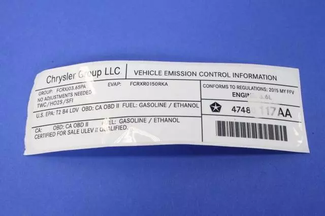 47480117AA - Labels: Vehicle Emission Control Information Label for Mopar Image image