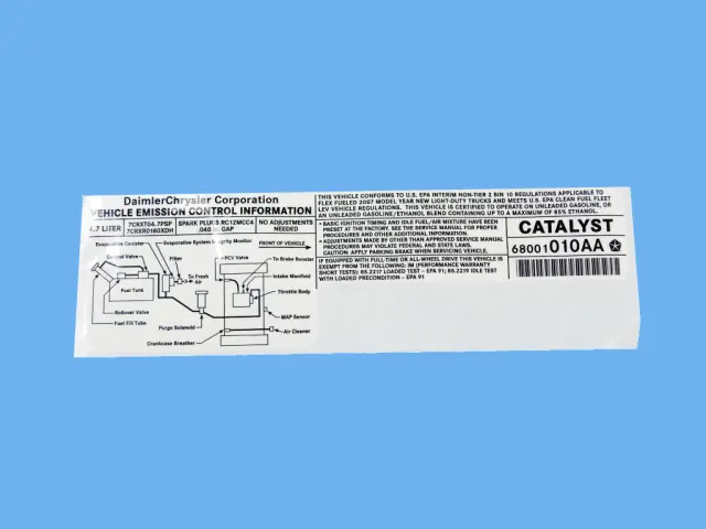 68001010AA - Labels All Vehicle Locations: Emission Label for Mopar Image