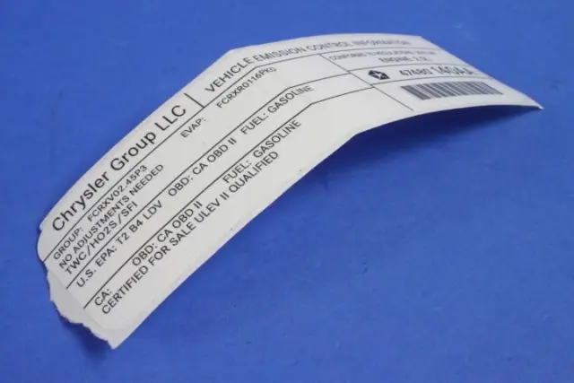 Vehicle Emission Control Information Label - Mopar (47480140AA)