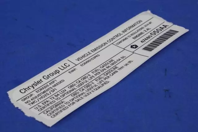 47480050AA - Labels: Vehicle Emission Control Information Label for Mopar Image