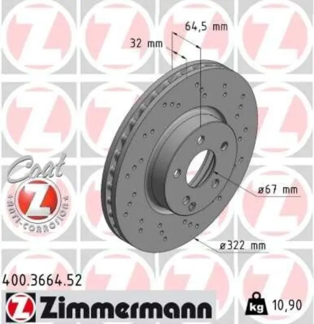 400366452 - : Zimmermann 400.3664.52 Disc Brake Rotor for ZIMMERMANN Image