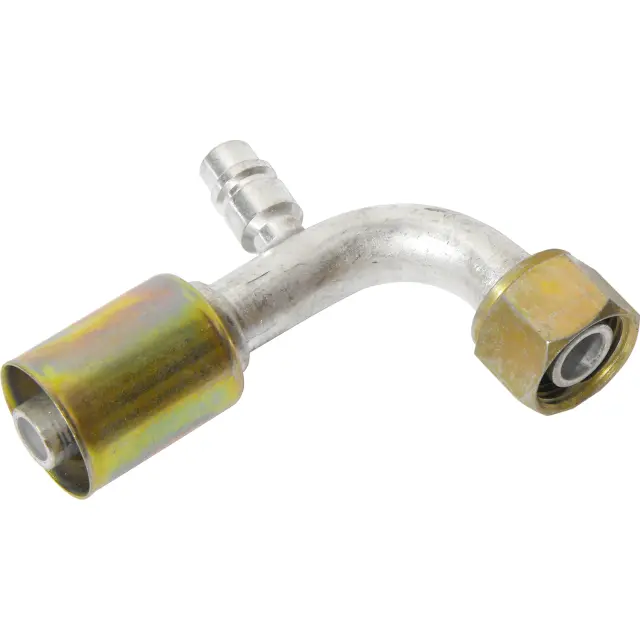 FT3233C - : A/C Refrigerant Hose Fitting -- Alum. 90Âº Female Oring Beadlock Ftg. w/ Svc Port for UAC Image