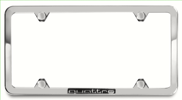 ZAW071801JZ10 - Exterior: 2016-2025 Audi - License Plate Frame With Quattro Logo for Audi: A3, A3 Quattro, A3 Sportback e-tron, A4 allroad, A4 Quattro, A5 Quattro, A5 Sportback, A6 allroad, A6 Quattro, A7 Quattro, A7 Sportback, A8 Quattro, allroad, e-tron GT, e-tron Sportback, Q3, Q4 e-tron, Q5, Q5 Sportback, Q7, Q8, Q8 e-tron, R8, RS e-tron GT, RS3, RS5, RS5 Sportback, RS7, S3, S4, S5, S5 Sportback, S6, S7, S8, SQ5, SQ5 Sportback, SQ7, SQ8, TT Quattro, TT RS Quattro, TTS Quattro Image