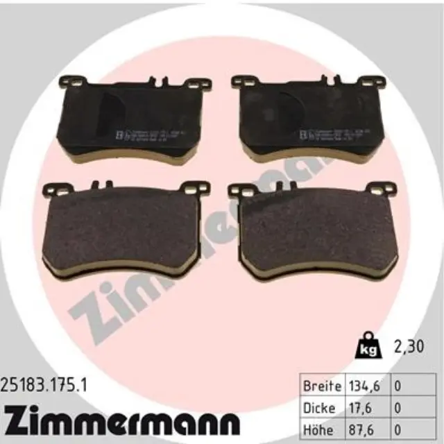 251831751 - : Zimmermann 25183.175.1 Disc Brake Pad Set for ZIMMERMANN Image