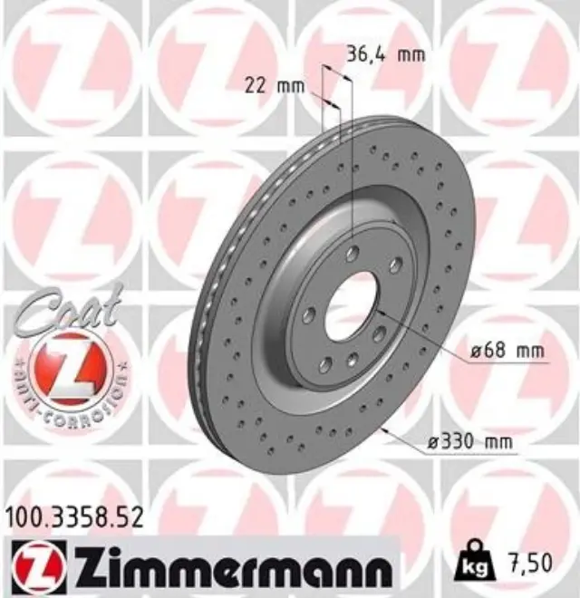 100335852 - Brakes &amp; Brake Parts: Zimmermann 100.3358.52 Disc Brake Rotor for ZIMMERMANN Image
