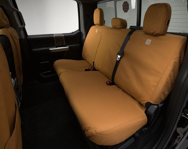 VML3Z2663812EC - : Seat Covers - Carhartt Protective Seat Covers By Covercraft, Rear Row, 60/40, With Armrest, For SuperCrew, Brown for Ford: E-350 Super Duty, E-450 Super Duty, F-150, F-250 Super Duty, F-350 Super Duty, F-450 Super Duty, F-550 Super Duty Image