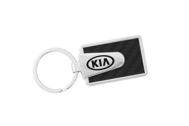 UM016AY742 - Merchandise: Key Chain - Black Carbon Fiber Kia Style 2 for Kia: Amanti, Borrego, Cadenza, Carnival, Forte, Forte Koup, Forte5, K5, K900, Niro, Niro EV, Optima, Rio, Rio5, Rondo, Sedona, Seltos, Sorento, Soul, Soul EV, Spectra, Spectra5, Sportage, Stinger, Telluride Image