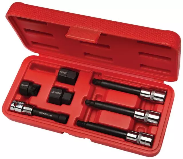 91024 - Electrical, Charging and Starting: Alternator Decoupler Pulley Tool Kit with Sockets for Acura: CL, ILX, MDX, RDX, RL, RLX, TL, TLX | Audi: A3, A3 Quattro, A4, A4 Quattro, A5, A5 Quattro, A6, A6 Quattro, A7 Quattro, A8 Quattro, allroad, Q3, Q3 Quattro, Q5, Q7, R8, RS7, S3, S4, S5, TT, TT Quattro, TT RS Quattro, TTS Quattro | BMW: 1 Series M, 128i, 135i, 135is, 228i, 228i xDrive, 320i, 320i xDrive, 325i, 328d, 328d xDrive, 328i, 328i xDrive, 328xi, 330i, 330xi, 335d, 335i, 335i GT xDrive, 335i xDrive, 335is, 335xi, 525i, 525xi, 528i, 528i xDrive, 528xi, 530i, 530i xDrive, 530xi, 535i, 535i GT, 535i xDrive, 535xi, 540i, 540i xDrive, 550i, 550i GT, 550i GT xDrive, 550i xDrive, 645Ci, 740i, 740i xDrive, 750i, 750i xDrive, 750Li, 750Li xDrive, M550i xDrive, M850i xDrive, X3, X4, X5, X7, Z4 | Buick: Century, Encore, LaCrosse, Lucerne, Regal, Rendezvous, Skylark, Verano | Cadillac: ATS, CTS, Escalade, SRX, XT5 | Chevrolet: Astro, Beretta, Blazer, C/K Pickup, C1500, C2500, C3500, Camaro, Captiva Sport, Cobalt, Colorado, Corsica, Corvette, Cruze, Cruze Limited, Equinox, Express 1500, Express 2500, Express 3500, G10, G20, G30, Impala, K1500 Pickup, K2500 Pickup, K3500 Pickup, Lumina, Lumina APV, Malibu, Monte Carlo, P30, S10, S10 Blazer, Silverado 1500, Silverado 2500 HD, Silverado 3500 HD, Sonic, Suburban C1500, Suburban C2500, Suburban K1500, Suburban K2500, Suburban R1500, Suburban R2500, Suburban V1500, Suburban V2500, Tahoe, Trax, Venture | Chrysler: 200, 300, 300M, Concorde, Grand Voyager, LHS, Pacifica, Sebring, Town &amp; Country, Voyager | Dodge: Avenger, Caliber, Caravan, Challenger, Charger, D250, D350, Dart, Durango, Grand Caravan, Intrepid, Journey, Ram 2500, Ram 3500, Sprinter 2500, Sprinter 3500, W250, W350 | Ford: Crown Victoria, EcoSport, Edge, Escape, Expedition, Explorer, F-150, Fiesta, Focus, Fusion, Mustang, Police Interceptor Utility, Special Service Police Sedan, Taurus | GMC: Acadia, Acadia Limited, C1500 Pickup, C2500 Pickup, C3500 Pickup, Canyon, G1500, G2500, G3500, Jimmy, Jimmy S15, K1500 Pickup, K2500 Pickup, K3500 Pickup, P3500, Safari, Savana 1500, Savana 2500, Savana 3500, Sierra 1500, Sierra 2500 HD, Sierra 3500 HD, Sonoma, Suburban C1500, Suburban C2500, Suburban K1500, Suburban K2500, Suburban R1500, Suburban R2500, Syclone, Terrain, Typhoon, V1500 Suburban, V2500 Suburban, Yukon | Honda: Accord, Accord Crosstour, Civic, CR-V, Crosstour, Fit, Odyssey, Passport, Pilot, Ridgeline | Hyundai: Accent, Elantra, Elantra Coupe, Elantra GT, Kona, Santa Fe Sport, Sonata, Tucson, Veloster | INFINITI: G20, I35, Q50, QX56, QX80 | Isuzu: I-Mark, Oasis | Jaguar: XF, XFR | Jeep: Cherokee, Compass, Grand Cherokee, Grand Cherokee L, Grand Cherokee WK, Liberty, Patriot, Renegade, Wrangler | Kia: Forte, Forte Koup, Forte5, Optima, Rio, Rondo, Seltos, Sorento, Soul, Sportage | Land Rover: LR2 | Lexus: ES300, ES330, ES350, GS300, GS350, GX460, IS250, IS300, IS350, LS460, LS500, LX570, NX200t, NX300, NX300h, RC300, RC350, RX300, RX330, RX350, RX350L, RX450h, RX450hL, UX200, UX250h | Lincoln: Continental, MKC, MKT, MKX, MKZ, Nautilus, Navigator, Town Car | Mazda: 3, 6, CX-3, CX-5, CX-9, MPV, MX-5 Miata | Mercedes-Benz: C250, C300, C350, CL550, CL63 AMG, CLA250, CLA45 AMG, CLS400, CLS63 AMG, CLS63 AMG S, E300, E320, E350, E400, E43 AMG, E63 AMG, E63 AMG S, G63 AMG, G65 AMG, GL320, GL350, GLE350, GLE400, GLS350d, GLS550, GLS63 AMG, ML320, ML350, R320, R350, S350, S550, SL550, SL63 AMG, SL65 AMG, SLC300, SLK300, SLK350, SLK55 AMG, Sprinter 2500, Sprinter 3500 | Mercury: Grand Marquis, Mariner | Mini: Cooper, Cooper Countryman, Cooper Paceman | Mitsubishi: Lancer, Outlander, Outlander Sport | Nissan: 240SX, 300ZX, 370Z, Altima, Armada, Cube, Frontier, Juke, Quest, Rogue, Sentra, Versa | Oldsmobile: Achieva, Alero, Bravada, Cutlass, Cutlass Ciera, Cutlass Supreme, Silhouette | Pontiac: Aztek, G6, G8, Grand Am, Grand Prix, Montana, Solstice, Trans Sport, Vibe | Porsche: 911, Boxster, Cayenne, Cayman, Panamera | Ram: 1500, 2500, 3500, C/V, ProMaster 1500, ProMaster 2500, ProMaster 3500 | Saab: 9-3, 9-3X, 9-4X, 9-5 | Saturn: Ion, Sky | Scion: iA, iM, iQ, tC, xB, xD | Subaru: Crosstrek, Forester, Impreza, Legacy, Outback, WRX | Suzuki: Equator, Sidekick, Swift, Vitara, X-90 | Toyota: 4Runner, Avalon, C-HR, Camry, Celica, Corolla, Corolla iM, FJ Cruiser, Highlander, Matrix, Previa, RAV4, Sequoia, Sienna, Solara, Tacoma, Tundra, Venza, Yaris | Volkswagen: Beetle, CC, Eos, Golf, Golf R, Golf SportWagen, GTI, Jetta, Passat, Rabbit, Routan, Tiguan, Touareg | Volvo: C30, C70, S40, S60, S60 Cross Country, S70, S80, S90, V60, V60 Cross Country, V70, V90, V90 Cross Country, XC40, XC60, XC70, XC90 Image