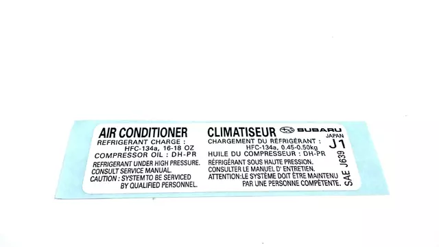 73772FJ010 - : AC Label for Subaru: Crosstrek, Forester, Impreza, WRX, WRX STI, XV Crosstrek Image