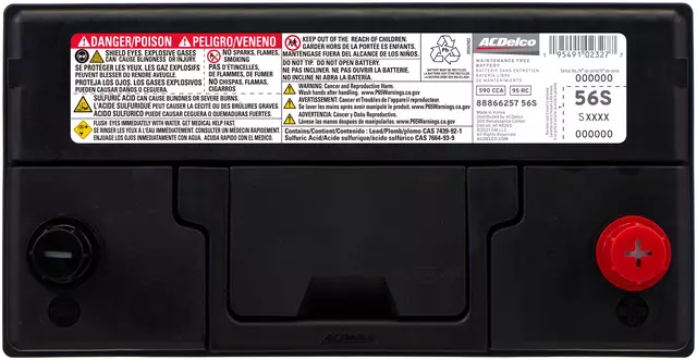 56S - Electrical, Charging and Starting: Vehicle Battery for Ford: Aerostar, Bronco, Bronco II, Country Squire, E-150 Econoline, E-150 Econoline Club Wagon, E-250 Econoline, E-250 Econoline Club Wagon, E-350 Econoline, E-350 Econoline Club Wagon, F-150, F-250, F-350, LTD, LTD Crown Victoria, Mustang, Probe, Ranger, Thunderbird | Jeep: CJ7, Grand Wagoneer, J10, J20, Scrambler, Wagoneer, Wrangler | Kia: Sephia | Lincoln: Continental, Mark VII, Town Car | Mercury: Capri, Colony Park, Cougar, Grand Marquis, Marquis Image