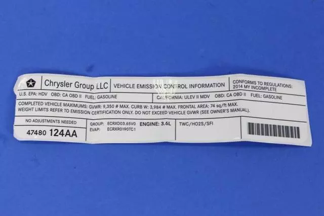 47480124AC - Labels: Vehicle Emission Control Information Label for Mopar Image