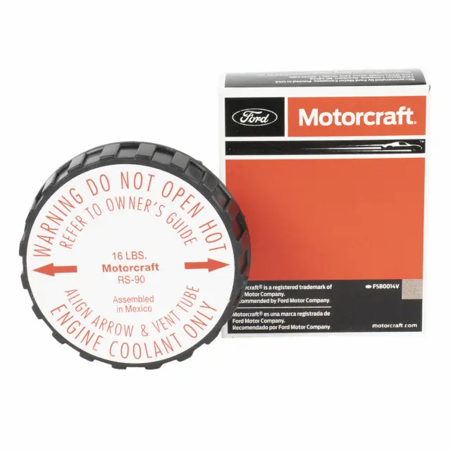 RS90 - Belts &amp; Cooling: Motorcraft™ Radiator Cap for Ford: Aerostar, Bronco II, Country Squire, Crown Victoria, Escort, EXP, Explorer, LTD, LTD Crown Victoria, Mustang, Ranger, Taurus, Tempo, Thunderbird | Lincoln: Continental, Mark VII, Town Car | Mercury: Capri, Colony Park, Cougar, Grand Marquis, Lynx, Marquis, Sable, Topaz Image