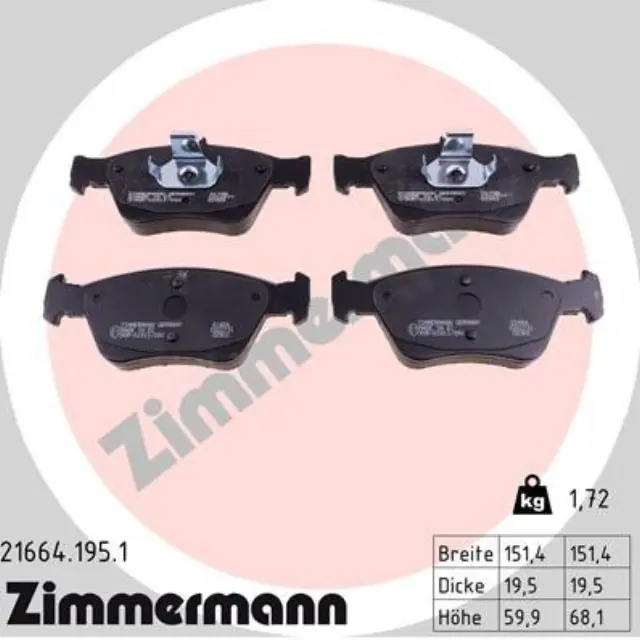 216641951 - : Zimmermann 21664.195.1 Disc Brake Pad Set for ZIMMERMANN Image