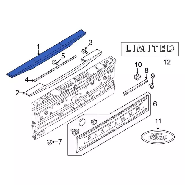 PC3Z2841018AC - Body: Tail Gate Molding for Ford: F-250 Super Duty, F-350 Super Duty, F-450 Super Duty Image