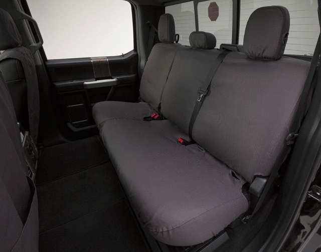 VML3Z2663812C - : Seat Covers, Protective Seat Covers By Covercraft - Rear Row, 60/40, W/Armrest, For SuperCrew, Charcoal for Ford: E-350 Super Duty, E-450 Super Duty, F-150, F-250 Super Duty, F-350 Super Duty, F-450 Super Duty, F-550 Super Duty Image