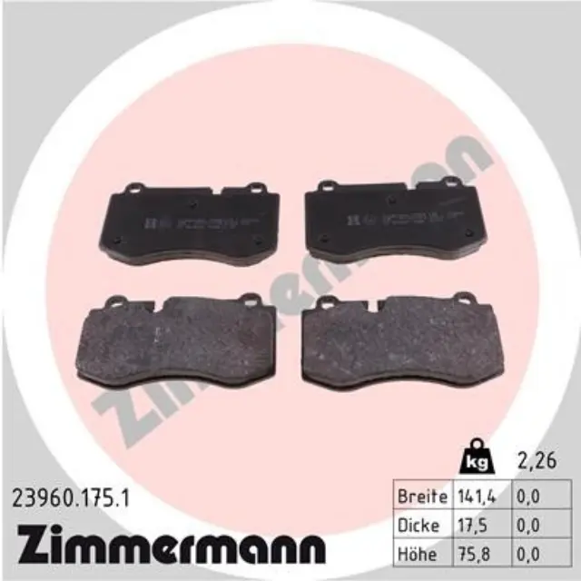 239601751 - : Zimmermann 23960.175.1 Disc Brake Pad Set for ZIMMERMANN Image