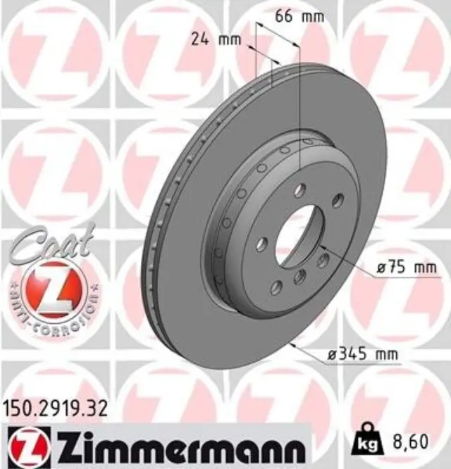 150291932 - : Zimmermann 150.2919.32 Disc Brake Rotor for ZIMMERMANN Image