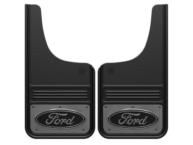 VHL3Z16A550D - : Splash Guards - Gatorback By Truck Hardware, Front Pair, Gunmetal Ford Oval W/Black Decal for Ford: F-150 Image