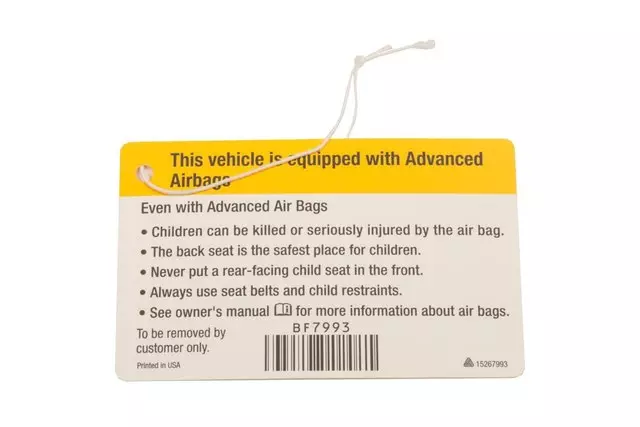 15267993 - Body: Air Bag Label for Cadillac: CTS, XLR | Chevrolet: Captiva Sport, Corvette, Malibu | Pontiac: G6 | Saturn: Aura, Vue Image