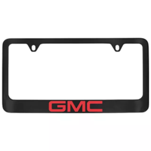19368096 - Exterior: License Plate Frame, Black With Red Gmc Logo for GMC: Acadia, Acadia Limited, Canyon, Savana 1500, Savana 2500, Savana 3500, Savana 4500, Sierra 1500, Sierra 1500 Limited, Sierra 2500 HD, Sierra 3500 HD, Terrain, Yukon, Yukon XL, Yukon XL 1500 Image