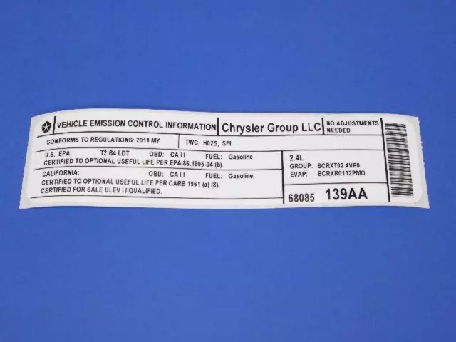 68085139AA - Labels: Vehicle Emission Control Information Label for Mopar Image