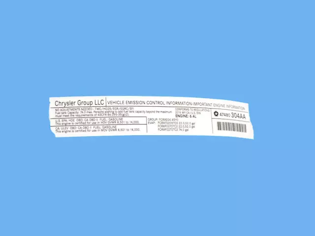 Vehicle Emission Control Information Label - Mopar (47480304AA)