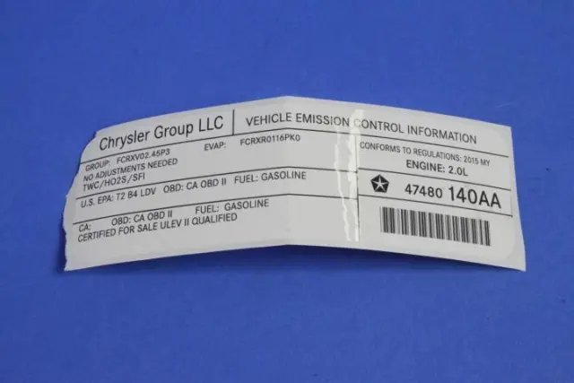 47480140AA - Labels: Vehicle Emission Control Information Label for Mopar Image