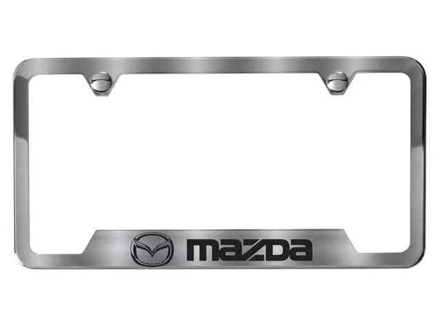 83Z32 - Exterior: License Plate Frame - Brushed With Mazda Logo for Mazda: 2, 3, 5, 6, CX-3, CX-5, CX-7, CX-9, MPV, MX-5 Miata, RX-8, Tribute Image