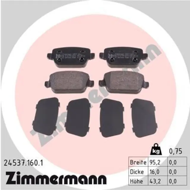 245371601 - : Zimmermann 24537.160.1 Disc Brake Pad Set for ZIMMERMANN Image