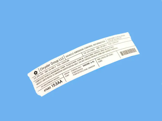 47480153AA - : Vehicle Emission Control Information Label for Ram: 3500 Image