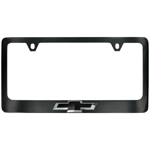 19434954 - Exterior: License Plate Frame, Wide Bottom, Black for Chevrolet: Blazer, Bolt EUV, Camaro, Colorado, Corvette, Cruze, Cruze Limited, Equinox, Express 2500, Express 3500, Express 4500, Impala, Malibu, Silverado 1500, Silverado 1500 LTD, Silverado 2500 HD, Silverado 3500 HD, Silverado EV, Sonic, Spark, Spark EV, SS, Suburban, Suburban 1500, Suburban 3500 HD, Tahoe, Trailblazer, Traverse, Trax, Volt Image