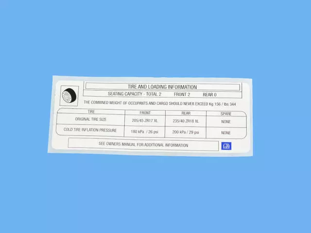 68275084AA - : Tire Pressure Label for Alfa Romeo Image