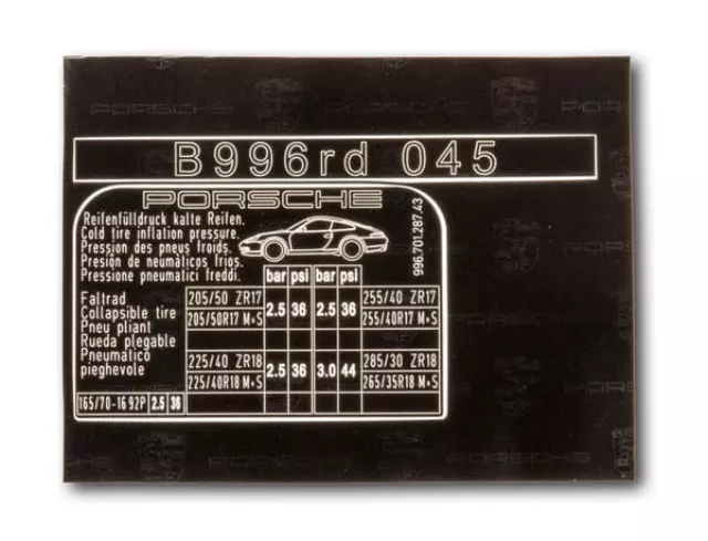 99670128743 - : Sticker, tire pressure for Porsche 996 with all-wheel drive for Porsche Image