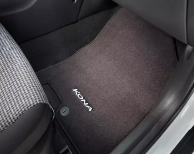 J9F14AC001 - Interior: 2018-2023 Hyundai Kona Front &amp; Rear Carpet Floor Mat Set Black for Hyundai: Kona Image