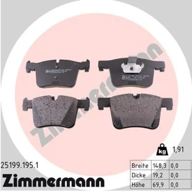 251991951 - : Zimmermann 25199.195.1 Disc Brake Pad Set for ZIMMERMANN Image