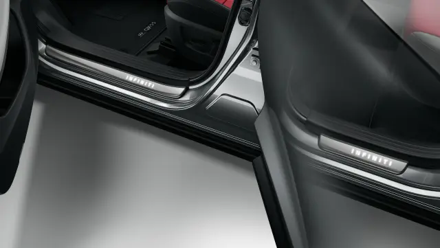 T99G65NA1B - Exterior: INFINITI Radiant® Illuminated Kick Plates - Trim Kit Black (For service only for INFINITI: QX55 Image