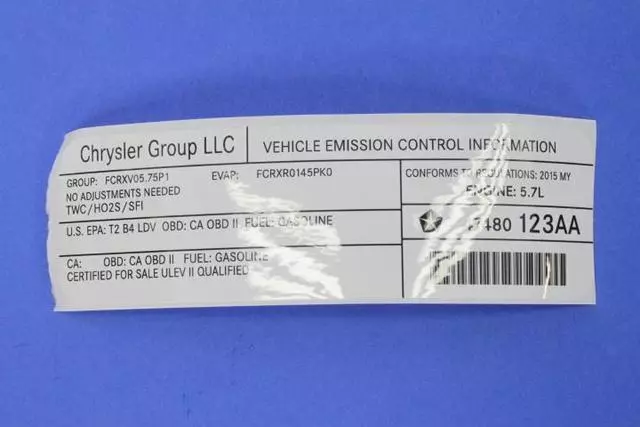 47480123AA - : Vehicle Emission Control Information Label for Chrysler: 300 | Dodge: Challenger, Charger Image