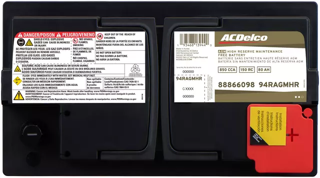 94RAGMHR - Electrical: ACDelcoâ„¢ Vehicle Battery for Cadillac: Escalade, Escalade ESV, XT5, XT6 | Chevrolet: Silverado 1500, Silverado 1500 LTD, Suburban, Tahoe, Traverse | GMC: Acadia, Sierra 1500 Limited, Yukon, Yukon XL Image